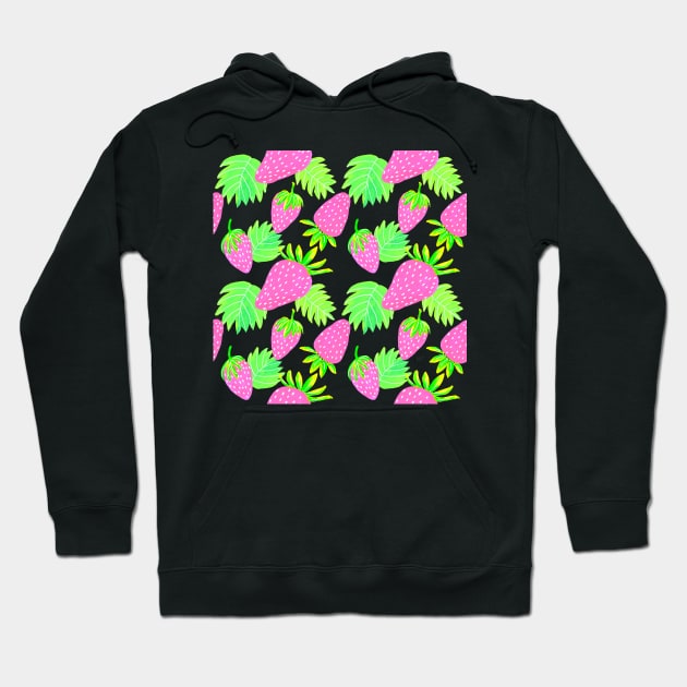 Strawberries Pattern - Hot Pink Hoodie by monitdesign